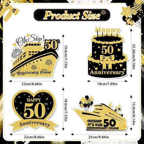 4 PCS Large 50th Anniversary Cruise Door Magnets Decorations Happy 50th Anniversary Cruise Ship Door Decor Magnetic Wedding Magnets Garage Refrige...