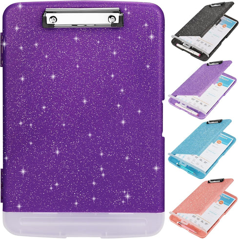 Glitter Clipboard with Storage,Storage Clipboard with Pen Holder,A4 Binder Clip Boards 8.5x11 with Low Profile Clip,Side Opening Sparkle Clipboard...