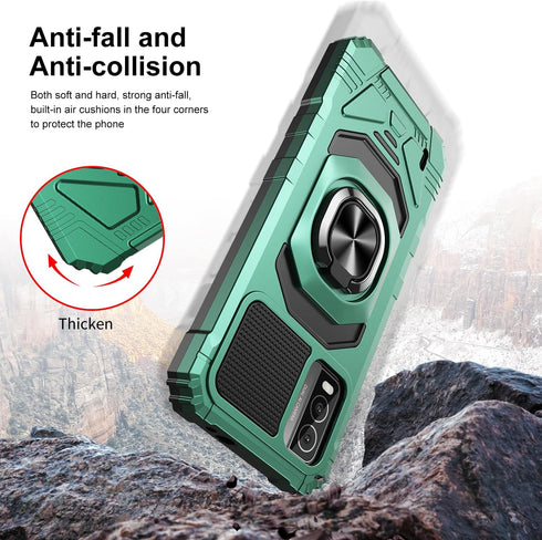 for Nokia C210 Case with Tempered Glass Screen Protector,Military Grade Heavy Duty Shockproof Protective Cover,with Ring Kickstand Full-Body Prote...