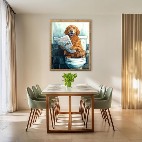 Posterizer 1 pcs-drawing style art-funny dog on toilet reading newspaper 1-Bathroom Restroom Art-Art for Animal Lovers-Decor for Home & Office- un...