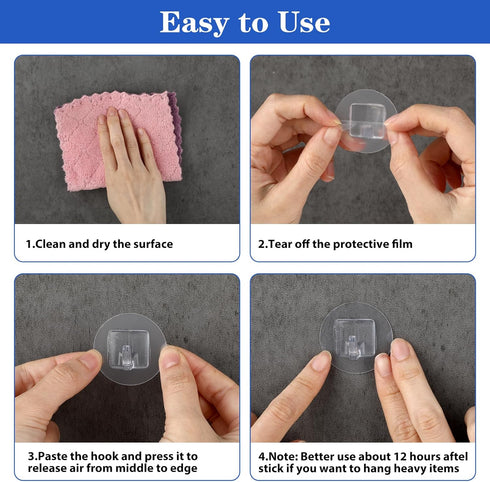 Qianyu 30 Pcs Adhesive Wall Hooks Heavy Duty Clear Sticky Hangers Waterproof Seamless Transparent Acrylic Utility Hook Without Nails for Hanging T...