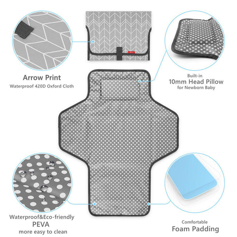 Portable Changing Pad for Baby, Waterproof Travel Changing Pads for Moms, Dads, with Built-in Pillow, Excellent Baby Shower, Registry Gifts...