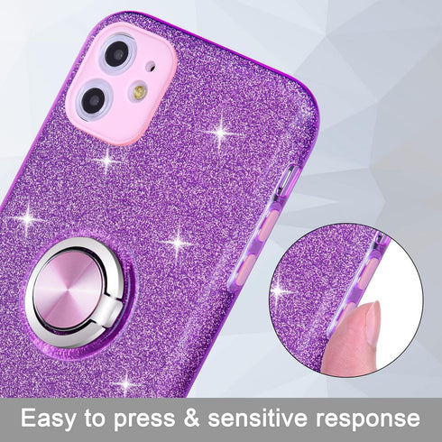 Wisdompro Glitter Case for iPhone 11, with Ring Holder Kickstand for Women Girls - Purple...