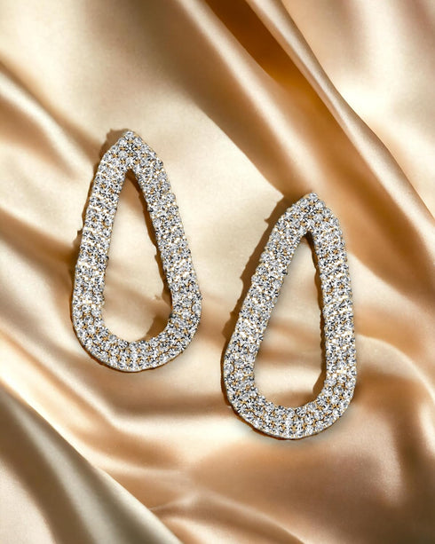 Large Oval 18k Gold Plated Dangle Earrings with Cubic Zirconia for Women, Big Oval Rhinestone CZ Earrings for Gifts...