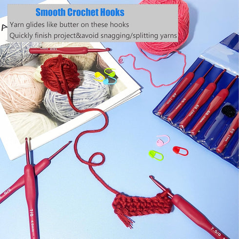 Ergonomic Crochet Hooks Set,Silicone Crochet Hook Knititng Needles for Arthritic Hands Premium Soft Grip Crochet Handles for Crocheting Yarn Craft...