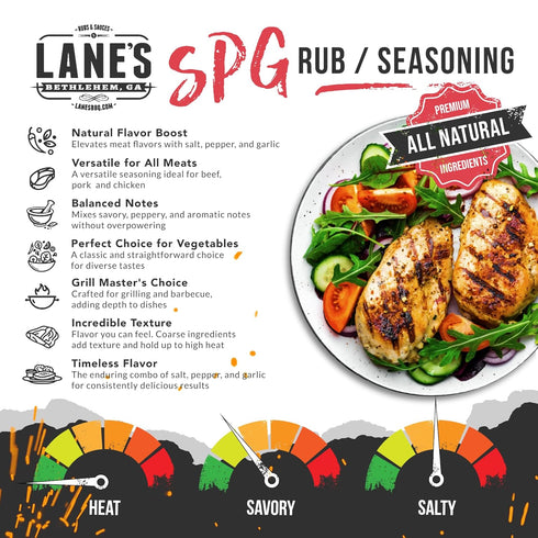 Lane's SPG Seasoning & Rub, All-Natural Coarse Ground Salt Pepper Garlic Seasoning for Any Types of Dishes, Classic Bold Flavor, No MSG, No Preser...
