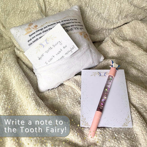 Tooth Fairy Wand Pen & Notepad Set - Perfect Addition to A Tooth Fairy Kit Includes 2 Floating Glitter Pens & 1 Tooth Fairy Paper Pad- Tooth Fairy...