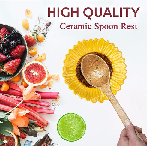 Sunflower Shaped Ceramic Spoon Rest - 2 PCS for Stove Top & Counter...