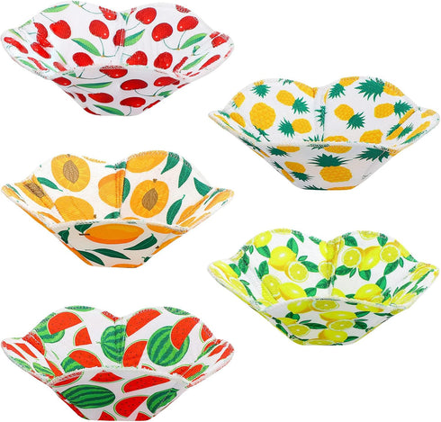 Microwave Bowl Holders Set of 5, Microwave Safe Hot Bowl Holder Multipurpose Heat Resistant Fruit Geometric Pattern Bowl Pot Holder Polyester Spon...