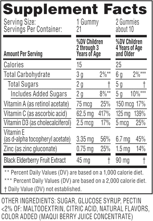 Zarbee's Elderberry Gummies for Kids with Vitamin C; Zinc & Elderberry; Daily Childrens Immune Support Vitamins Gummy for Children Ages 2 and Up; ...