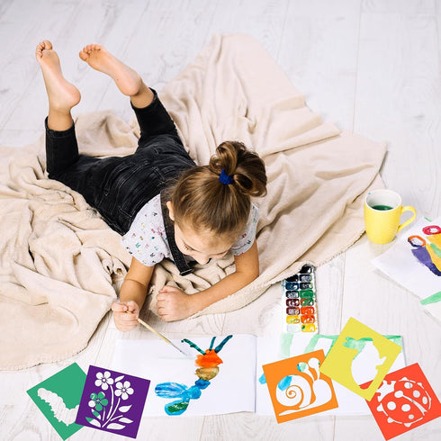 12 Pcs Stencils for Kids, 8 Inch Large Drawing Stencils Sidewalk Chalk Stencils Washable Reusable Garden Themed Shape Template Stencils for Crafts...