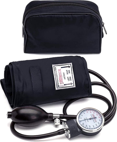 Santamedical Adult Deluxe Aneroid Sphygmomanometer - Professional Blood Pressure Monitor with Adult Black Cuff and Carrying case (Light Black)...