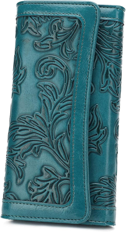 MEITRUE Women's Wallet Leather RFID Blocking Trifold Ladies Purse Embossed long Clutch Card Holder Phone Checkbook Organizer...