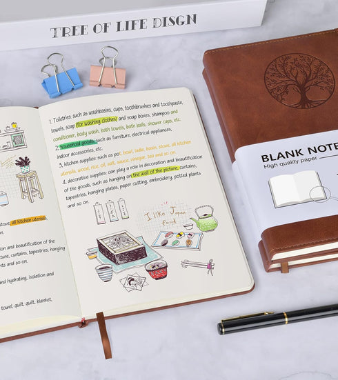 Blank Journal Notebook for Women Men, A5 Unlined Journal for Writing Sketchbook, Hardcover Leather Unruled Jouranl Notebook for Work with 256Pages...