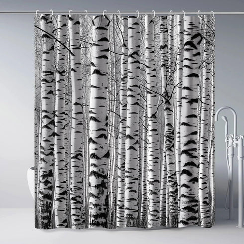 Birch Trees Shower Curtain Forest Mottled Trunk Tree Branch Outdoors Nature Theme Winter Rustic Landscape Bathroom Accessories Set with Hooks 70Wx...