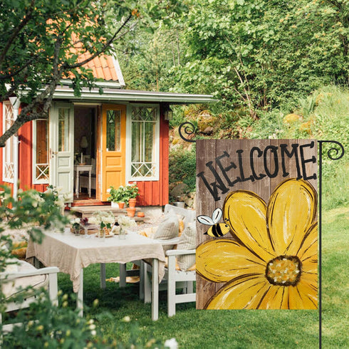 AVOIN colorlife Bee Sunflower Spring Summer Garden Flag 12x18 Inch Double Sided Outside, Welcome Wood Grain Yard Outdoor Flag...