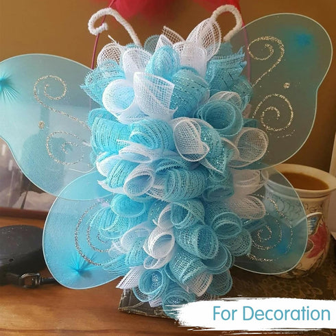 TONIFUL 2 Rolls 10 Inch Light Blue Decorative Mesh Ribbbon Rolls, Fabric Mesh with Foil for Mesh Wreath Supplies, Front Door Wreath Tree Decor Chr...