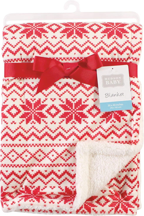 Hudson Baby Unisex Baby Plush Mink and Sherpa Blanket, Red Fair Isle, One Size...