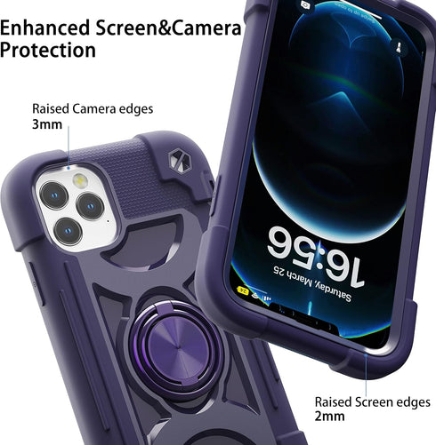 for iPhone 12 Pro Max Case 6.7 Inch with Ring Stand, with 2 Pack Glass Screen Protector + 1 Pack Camera Lens Protector,Heavy-Duty Shockproof Cover...