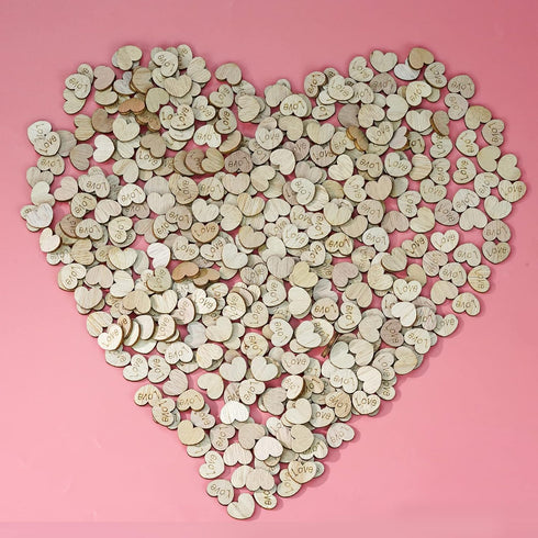 Lystaii 400pcs Rustic Wooden Love Heart Wedding Table Scatter Decoration Engraved Natural Wood Heart Table Confetti DIY Manual Patch for Crafts We...