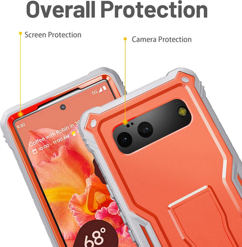 FITO for Google Pixel 6 Case 6.4 Inch, Dual Layer Shockproof Heavy Duty Case for Google Pixel 6 with Screen Protector, Built in Kickstand (Orange)...