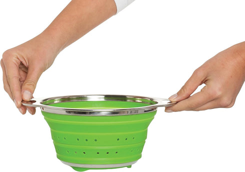 HIC Kitchen Collapsible Colander, Silicone and 18/8 Stainless Steel, 1.5-Quart...