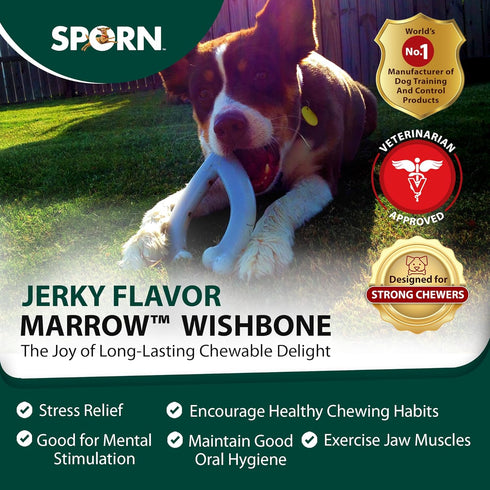 Sporn Durable Marrow Wishbone Dog Chew Bones for Aggressive Chewers, Jerky Flavor Dog Chew Toys for Large Dogs, Gluten-Free & Non-Toxic, Medium/La...