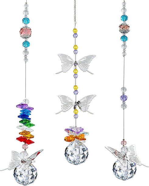 H&D HYALINE & DORA Crystal Suncatcher Window Hanging Ornament Crystals Ball Prism Rainbow Maker Butterfly Decor Pendant Set for Home Garden...