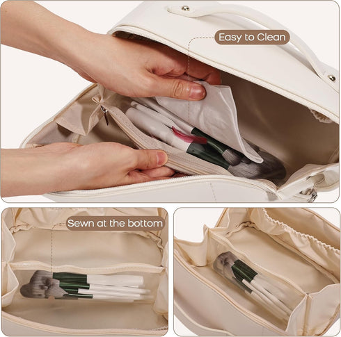 Makeup Bag Large Travel Cosmetic Bag Make up Bags with Compartments Waterproof PU Leather Travel Makeup Organizer and Storage Toiletry Bags for Tr...
