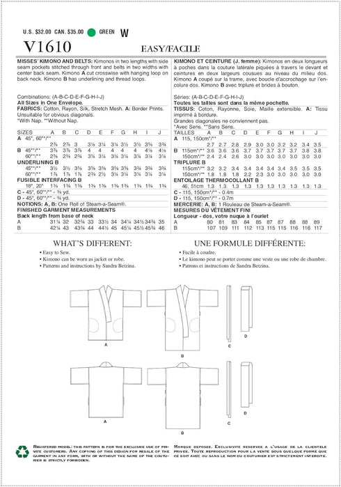 Vogue V1610A Easy Women's Belt and Kimono Sewing Patterns...