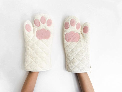 Cricket & Junebug Oven Mitts Cat Paws - White and Pink...