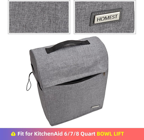 HOMEST Stand Mixer Dust Cover Compatible with KitchenAid 6/7/8 Quart Bowl Lift, Zipper Pocket for Various Kitchen Appliance Accessories, Grey (Pat...