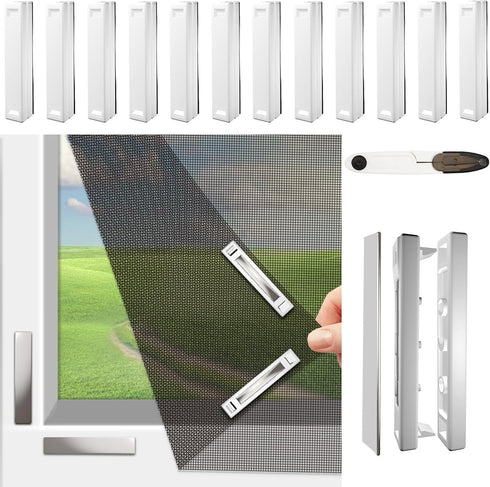 Magnetic Window Screen, Adjustable DIY Window Net Max 59” x 51” with Innovative Magnetic Fastener, Fiberglass Fine Mesh, Window Mesh with 12 Magne...