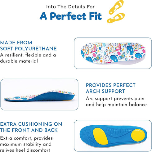 Kids Orthotic Soft Cushioning Arch Support Shoe Insoles, Children Inserts for Flat feet, Plantar Fasciitis, Feet Heel Pain Relief - Better Posture...