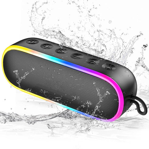 LENRUE Bluetooth Shower Speaker,IPX7 Waterproof Portable Wireless Speakers,20W Clear Sound,Extral Bass,Dynamic Lights,Outdoor Speaker for Pool,Bea...