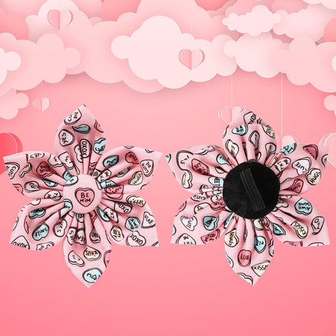 Valentine Dog Collar with Flower, Heart Flower Collar for Puppy Girl Boy Dog or Cat, Comfortable Dog Collar Flower with Durable Metal Buckle, Cute...