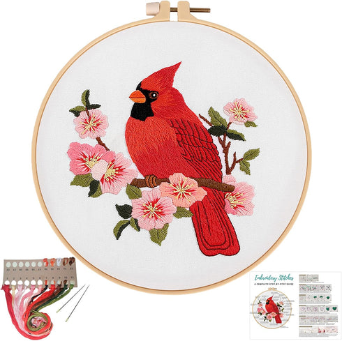 Louise Maelys Cardinal Embroidery Kits for Beginners with bird flower pattern,Adults Starter Cross Stitch Kit DIY Needlepoint Kits......