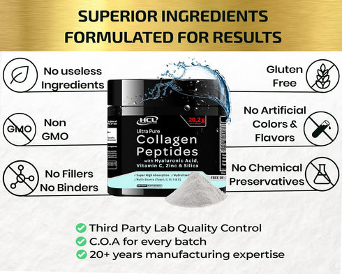 Collagen Peptides Powder with Vitamin C & Hyaluronic Acid - Organic Cleanest Sources & Super High Absorption - Hydrolyzed Multi Type I, II, III, V...