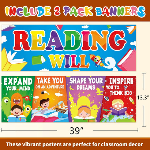 2PCS Classroom Decorations Banner Posters for Teachers Bulletin Board and Wall Decor for Pre School Elementary Middle School...