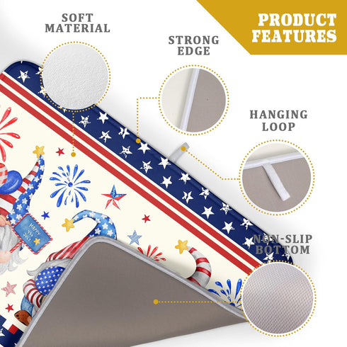 4th of July Drying Mat for Kitchen Counter 18 x 24 in - US Independence Day Patriotic Gnomes Microfiber Large Dish Drainer Mats Protector Pad for ...