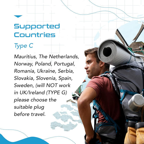 Ceptics European Travel Plug Adapter - 5 Input with 20W PD-QC 3.1A Dual USB-C and USB - Light Weight - USA to Any Type C Countries Such as Italy, ...