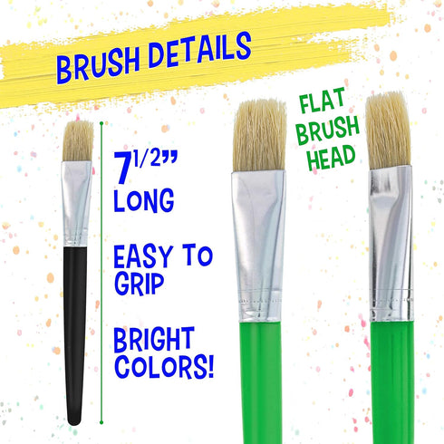 U.S. Art Supply 10-Piece Large Flat Chubby Hog Bristle Tempera Paint Brush Set - Fun Party, School, Student, Class Craft Painting - Beginners Star...