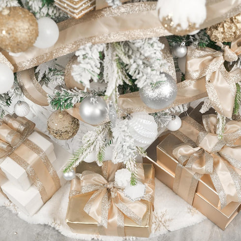 HUIHUANG Champagne Gold Wired Satin Ribbon with Glitter Stripe Edges 2.5 inch, Champagne Christmas Ribbon for Tree, Bows Making, Wreath Supplies, ...