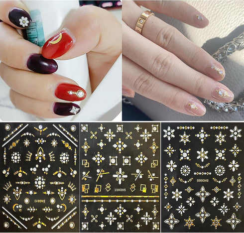 20 Sheets Nail Art Stickers Gold Nail Decals Metallic 3D Self Adhesive Flower Diamond Designs Luxury Nail Stickers Supplies for Women Nail Manicur...