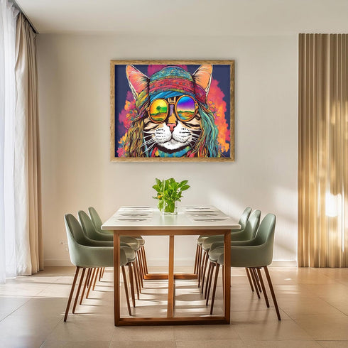 Posterizer 1 pcs- psychedelic funky hippie colorful cat 1-Abstract & Modern Art-Fantasy & Fiction Art- Living Room Bedroom Decor- unframed wall ar...