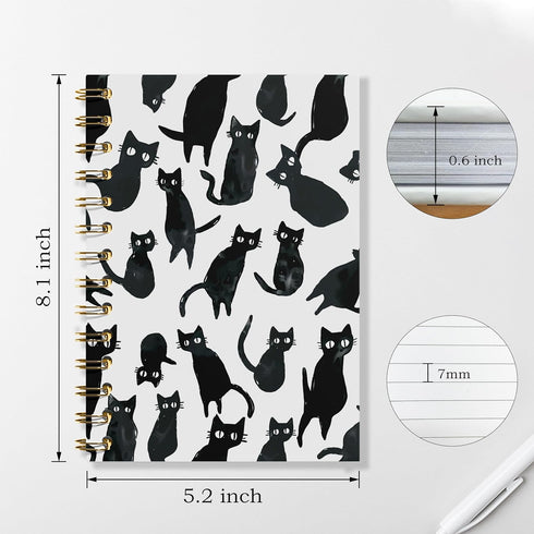 Cat Notebook - Cat Journal, Cat Gift Journal, Cat Office Supplies Spiral Notebook, Black Cat Spiral Notebook, 5.5x8.3 Inches...