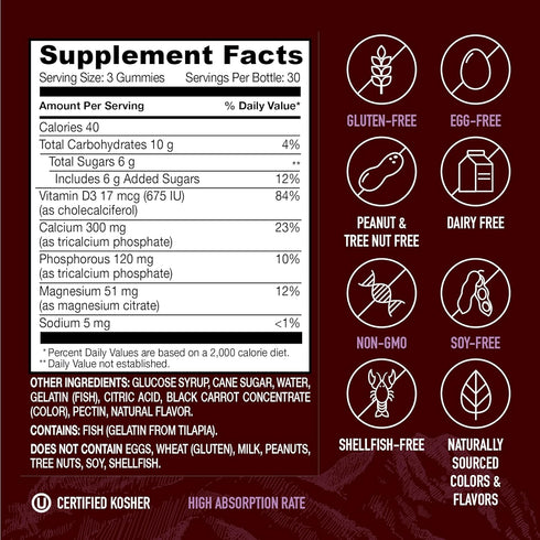 Strong Earth - Calcium, Magnesium, Vitamin D3 Gummies (90 Count) | Vitamin Gummies for Women, Men & Kids - Calcium Supplement for Strong Bone Heal...