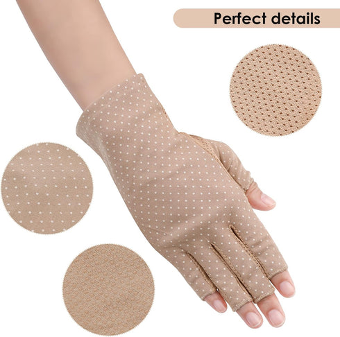 Yolev 2 Pairs Women's Sunblock Fingerless Gloves Summer Sunscreen Gloves UV Protection Half Finger Gloves Outdoor Gloves for Driving Riding Fishin...