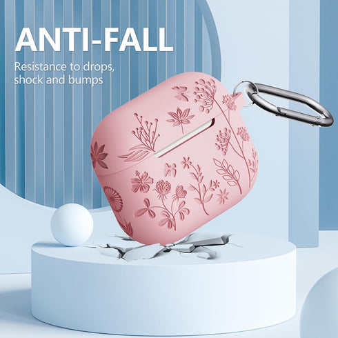 for Airpods 3rd Generation Case - Flower Engraved Soft Silicone Case Compatible with Airpods Case 3rd Generation - Cute Case for Airpod 3rd Genera...