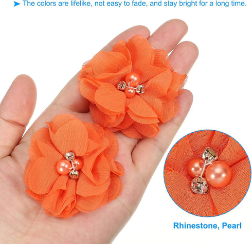 PATIKIL 2" Chiffon Flowers, 10Pcs Fabric Flowers Sewing Appliques Embellishments with Rhinestone Pearl for DIY Crafts Wedding Headbands Party Deco...